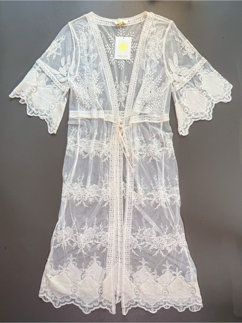 Rebellion Ivory Sheer Lace Robe